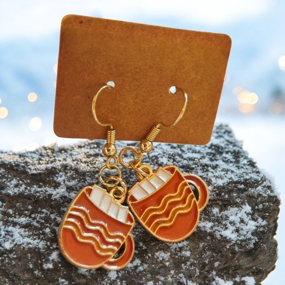 Handmade Jewelry - ** ANY 3 For $9** New. Gold and Orange Mug Earrings